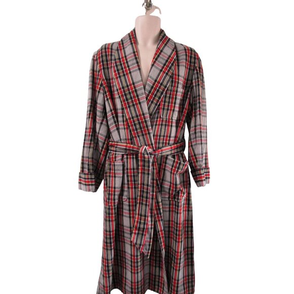 Vintage 1940s Sears Pilgrim Plaid Robe Mens M Cozy Wool Flannel Snap On Belt GUC - Picture 8 of 16